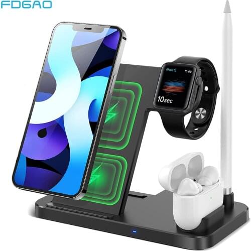 15W Qi Fast Wireless Charger Stand For iPhone 12 11 X 8 Apple Watch 4 in 1 Foldable Charging Dock Station for Airpods Pro iWatch