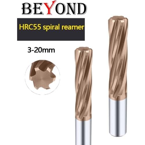 BEYOND Spiral Lengthen Reamer 100 Long HRC55 Alloy Reamers Coated Straight Shank Machines 6 Flutes CNC 3-20mm High Hardness
