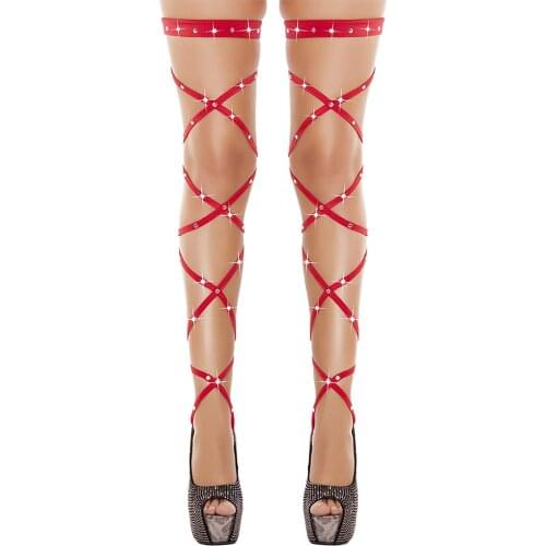 Shining Hot Diamond Stockings Women Hollow Out Long Socks Cross Bandage Shiny Rhinestone Stockings Sexy Hosiery Exotic Underwear