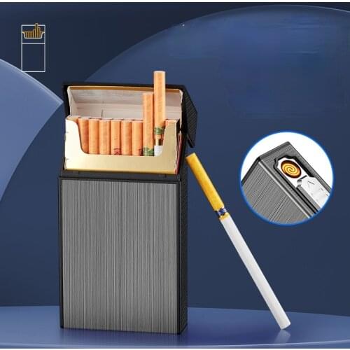 Heating Wire Lighter Thin Cigarette 20 Pack Cigarette Case USB Charging Cigarette Case Integrated Lighter Smoking Accessories