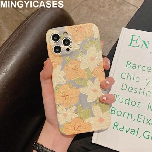 Retro Flower Capa for Iphone X 7 8 Plus Xr Xs Max SE 2020 Case Soft TPU+PU Coque for IPhone 11 12 Pro Max 12 Mini Case Fundas