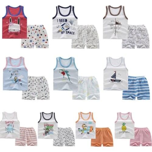 Childrens Clothes 2019 Summer Kids Girls Sleeveless Vest Top T-Shirt + Shorts Casual Outfits Suits Toddler Boys Clothing Sets