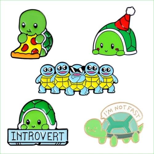 Cartoon Cute Green Animal Enamel Brooch Tortoise Christmas Hat Sunglasses Pizza Pin Pin Badge Cowboy Clothes Bags Accessories
