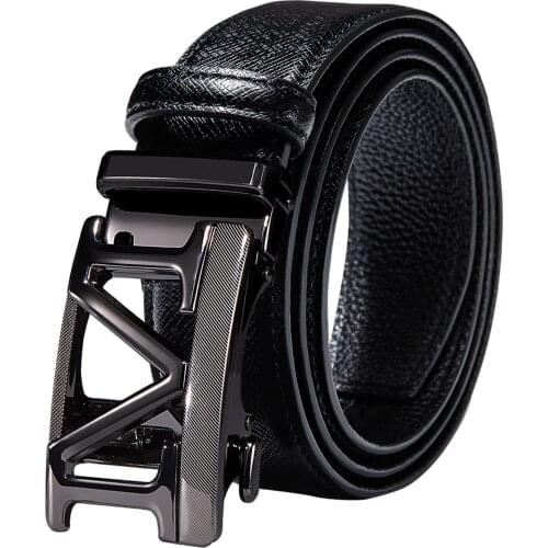Hi-Tie Formal Black Real Leather Mens Belts Automatic Buckles Ratchet Men Belt Waistband Straps for Dress Jeans Business Daily