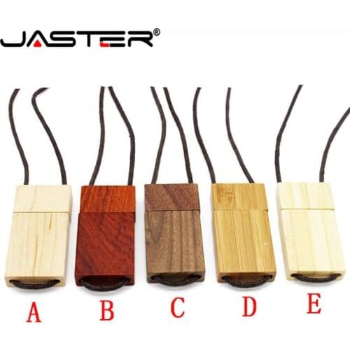 JASTER USB 2.0 Lanyard Wooden USB Flash Drive red wood pendrive 16GB 32GB 64GB Pen Drive Memory Stick U Disk free custom logo