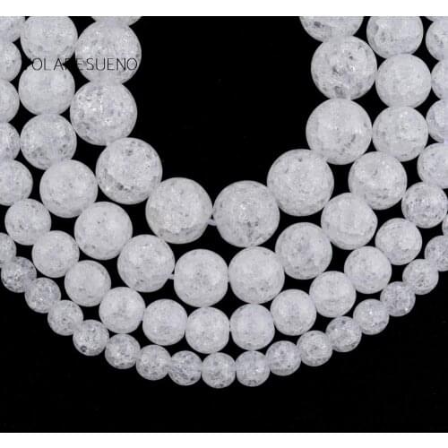 Natural White Snow Cracked Crystal Round Loose Beads For Jewelry Making 4-12mm Spacer Beads Fit Diy Bracelet Necklace 15" Strand