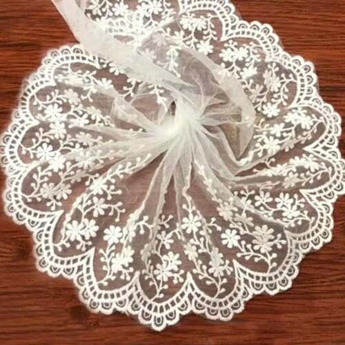2yards african lace fabric ribbon 13CM width embroidered lace white Stretch Handmade trimmings for sewing material accessories