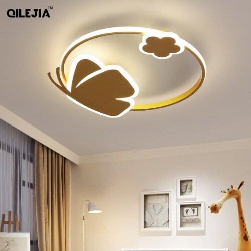 Pink Gold Butterfly Childrens Chandelier Lights For Bedroom Living Room Round Home Deco Lamps Indoor Lighting Fixture AC90-260V