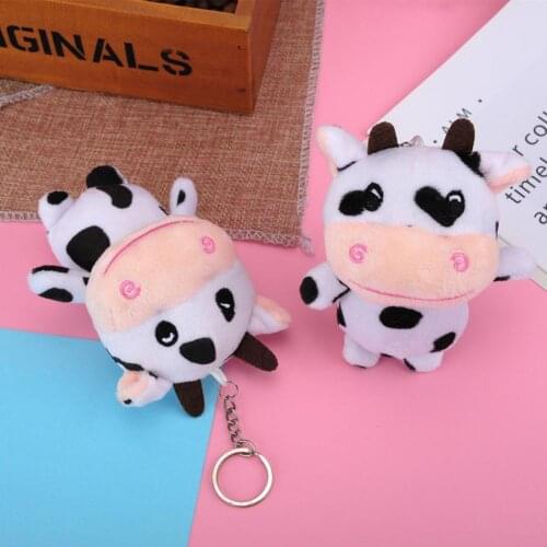 Cute Cattle Design Plush Doll Stuffed Toy Keychain Key Holder Bag Pendant Decor Valentines Day New Year Easter Gifts Kid Toys