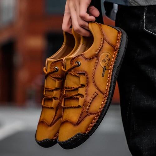 Mens Loafers Handmade Leather Mens Casual Shoes Spring Comfortable Mens Shoes Split Leather Flat Sneakers Zapatillas Hombre