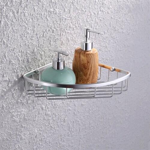 Bathroom Triangle Corner Shelf Shower Caddy Wall Mounted Silver Space Aluminum Basket for Storage Rack etagere salle de bain