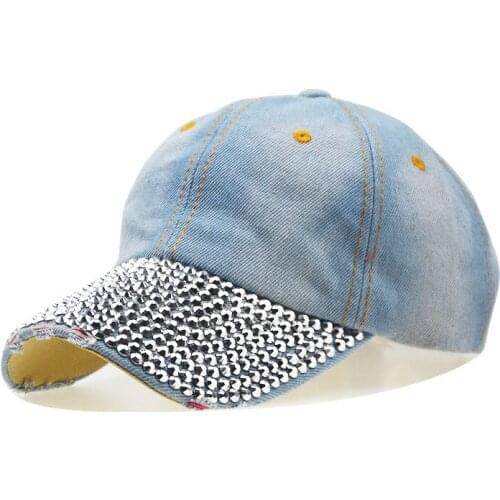 New Spring&Summer Men/Womens Baseball Caps Lady Outside Hat Denim Washed Rhinestone Couples Sun Cap Female/Male Hip Hop Hats