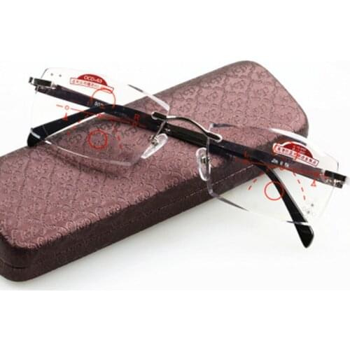 Progressive Multifocus Reading Glasses Women Men Rimless Ultralight Alloy Frame Anti Blu +1 +1.5 +2 +2.5 +3 +3.5 +4
