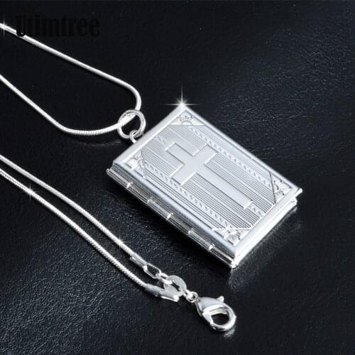Utimtree Classic Rectangle Shape Cross Pendants Necklaces Photo Frames Open Locket Necklaces for Women Men