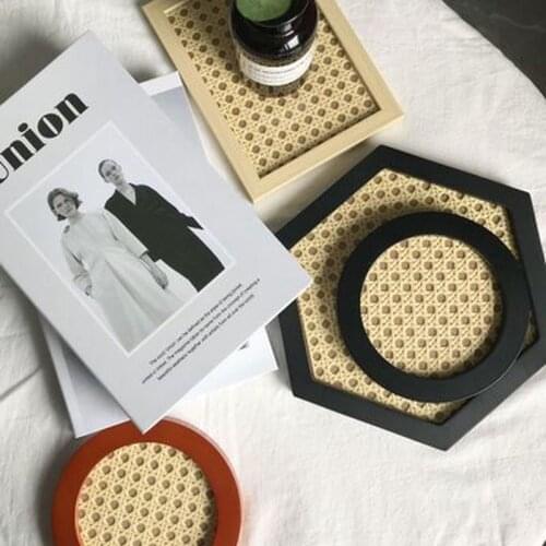 Portable 15cm Rattan Storage Tray Japanese-Style Wooden Jewelry Storage Tray Nordic Photo Props Desktop Household Decoration