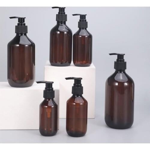 Empty PET Soap Bottle Brown Bathroom Shower Gel Refillable Bottles Shampoo Wash Hair Conditioner Lotions Press Dispenser