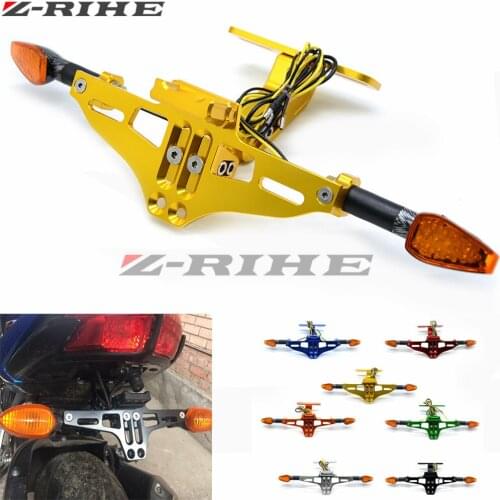Motorcycle Adjustable License Number Plate Frame Holder Bracket with light For Kawasaki ER6N ER6F ER-6N ER-6F Yamaha FZ