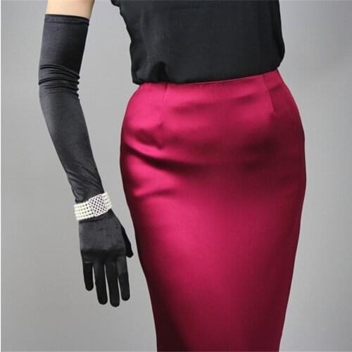 Silk Satin Gloves 58cm Elasticity Mercerized Satin Black White Extra Long Style Over Elbow Female Sunscreen Bride Married WSG05
