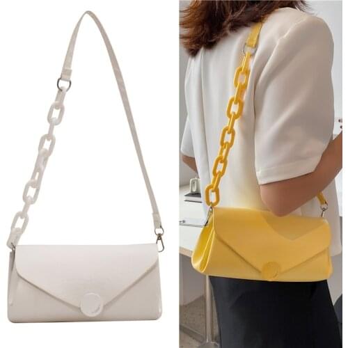 Women Fashion Underarm Shoulder Bag PU Leather Chain Tote Bags Retro Luxury Baguette Bags Woman Buckle Flap Solid Color Wallet