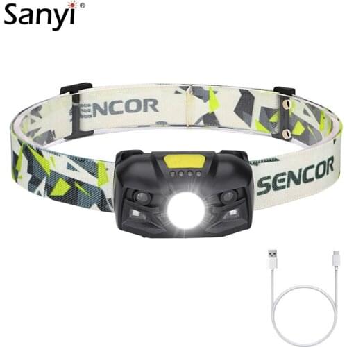 LED Headlamp Motion Sensor Headlight 5 Modes White Red Lighting Hard Hat Head Lamp USB Rechargeable Waterproof Head Flashlight