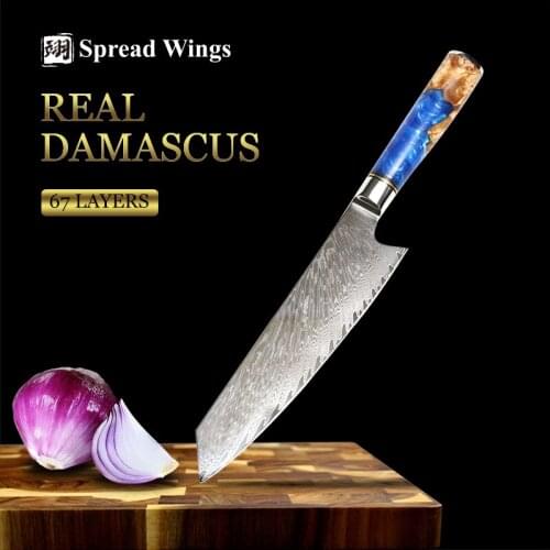 SW Knives 8 Inch Chef Knife Kitchen Handmade Damascus Gyuto Gift Box Cutting Meat With Wooden Resin Handle Presents 2021 New