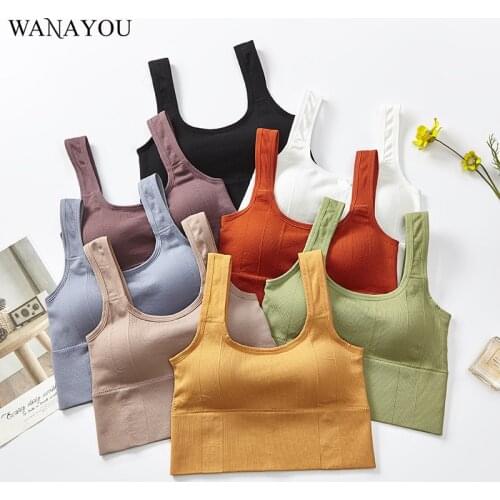 WANAYOU U-neck Yoga Shirt Women No Steel Ring Sports Bra Outer Wear Seamless Finess Workout Top Summer Solid Color Crop Yoga Top