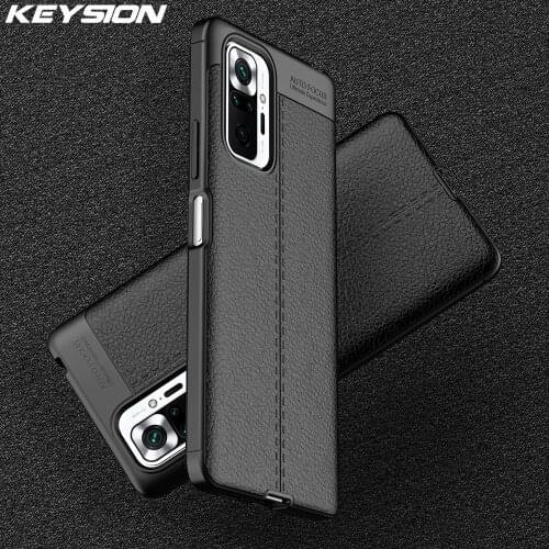 KEYSION Shockproof Case for Redmi Note 10 10 Pro Leather Texture soft silicone Phone Back Cover for Xiaomi Redmi Note 10 Pro Max