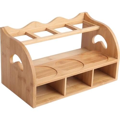 Japanese Style Bamboo 3-Layer Kitchen Spice Rack Organizer Storage Rack Jars Seasoning Bottles Eco Friendly Wooden Spice Shelf