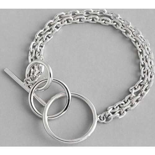 2020 INS 925 Sterling Silver Charm Bracelets Simple Geometric Circle Chain Link Bracelets & Bangles for Women S925 Jewelry