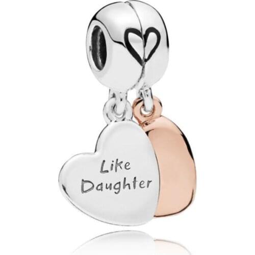 Genuine 925 Sterling Silver Bead Mother And Daughter Love Pendant Charm Fit fashion Women Bracelet & Necklace Diy Jewelry