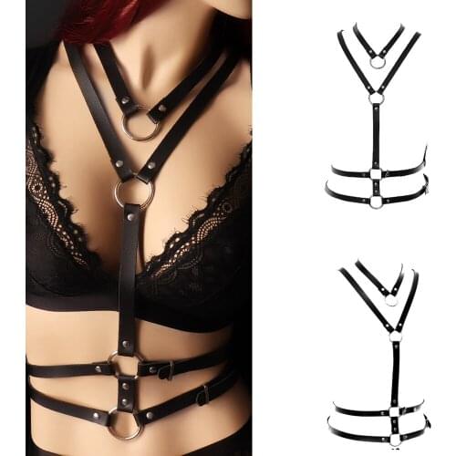 Punk Gothic Style Leather Hollow Bra Suspender Belt Adjust Waist Size Original Design Erotic Lingerie Fetish Womens Underwear