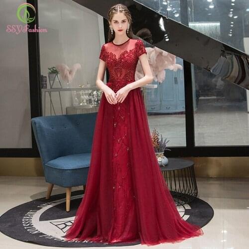 SSYFashion New High-end Luxury Evening Dress Banquet Elegant Crystal Beading Long Prom Gown Formal Dress Robe De Soiree 4 Colors