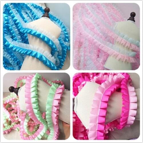 1.9 Inches Wide Stitching Ruffled Lace Trim chiffon pleated lace ribbon craft projects clothing embellishment, 2 yards
