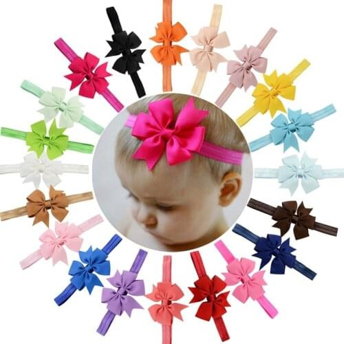 1PCS Grosgrain Ribbon Bow Flower Headbands Solid Color Girl Elastic Hair Bands Kids Hair Tie Hair Accessories 567