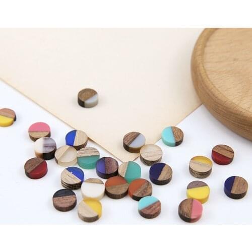 10pcs 2020 Korean Fashion Stitching Contrast Color Wood And Resin Round Patch Earrings Bracelet Material Jewelry Accessories