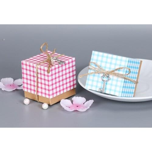 10Pcs Cookie Bags Packaging Boxes Christmas Tree Pendant Party Decor Wedding Favor Paper Plaid Shirt With Ropes Candy Gift Bags