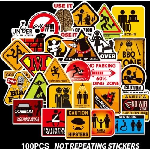 100Pcs Warning Stickers Cool Waterproof Spoof Graffiti Skateboard Pad Car Laptop Snowboard Bicycle Luggage Decal Sticker