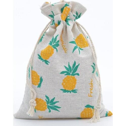 20pcs/lot 13x18cm Fruit Print Cotton Linen Drawstring Bag Small Cloth Sack Linen Storage Bags Organizer Party Favor