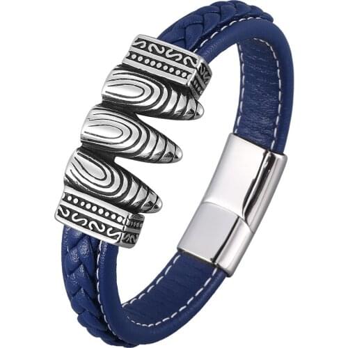 2020 Braclet Hand Chain Punk Demon Bullet Blue Leather Bracelet Men Male Mens Bracelets BB0903