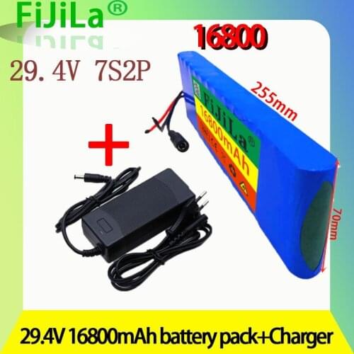 7S2P Battery 29.4V 16800mAh Li-ion Battery Pack with 20A Balanced BMS for Electric Bicycle Scooter Power Wheelchair + Charger