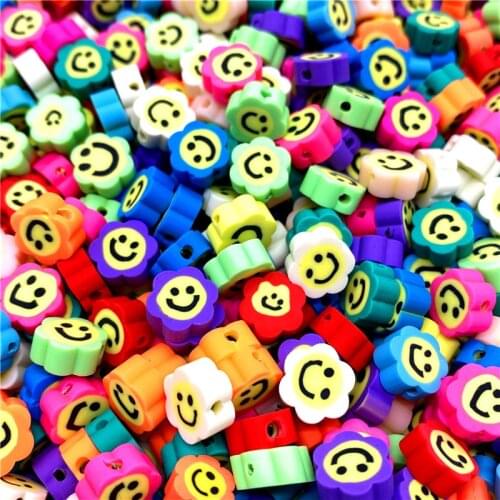30pcs/lot 10mm Colorful Flower Shape Smiley Polymer Clay Beads Spacer Beads For Jewelry Making DIY Bracelet necklace #09