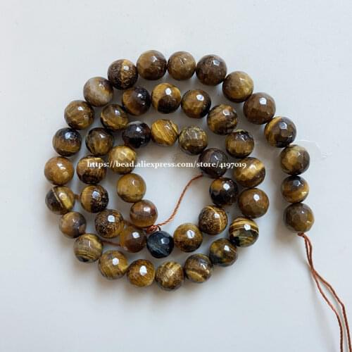 Free Shipping Natural Stone Faceted Brown Gold Tiger Eye Agates Round Beads 15" Strand 4 6 8 10 12 14MM Pick Size
