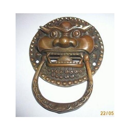 Decoration BRASS factory Pure Brass Antique Old Elaborate Chinese Copper Foo Dog Foo Lion Door Knocker