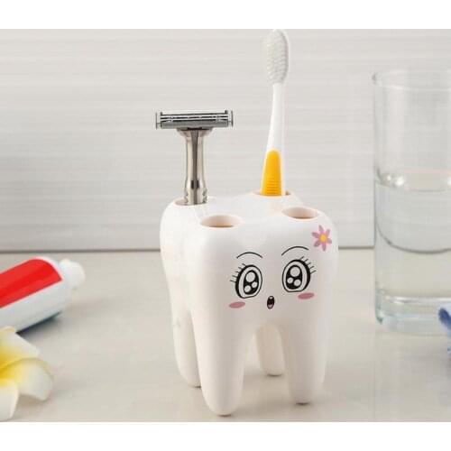 Cartoon Teeth Shape 4 Holes Toothbrush Holder Stand Brush Rack Tooth Brush Shelf Shaving Razor Storage Holder for Bathroom