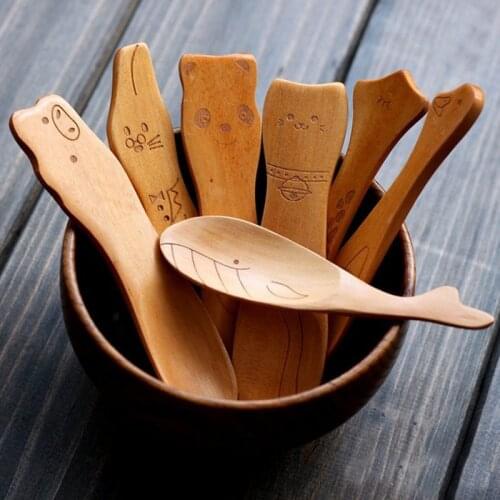 Creative Kids Cartoon Animal pattern Wood spoon Woody Cartoon Animal Child Rice Spoon