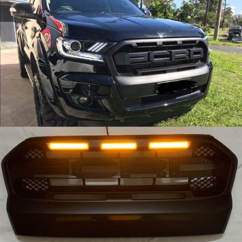 HOT SELL ABS FRONT BUMPERS MESH MASK ORANGER LED BLACK GRILLE GRILLS FIT FOR RANGER T7 2015 2016 2017 XLT WILDTRAK RAPTOR GRILL
