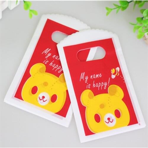 Hot Sale New Design Good Quality Wholesale 50pcs/lot 9*15cm Small Lovely Bear Plastic Gift Packaging Pouches Mini Shopping Bags