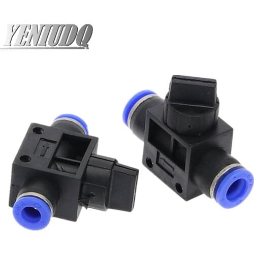 HVFF" Air Pneumatic Hand Valve Fitting 4mm-12mm OD Hose Pipe Tube Push Into Connect T-joint 2-Way Flow Limiting Speed Control