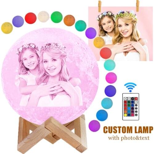 Customized Personality 3D Printing Moon Light 10/12/15/18/20CM Lunar USB Charging Night Lamp Touch/Remote 2/16 Colors Moonlight