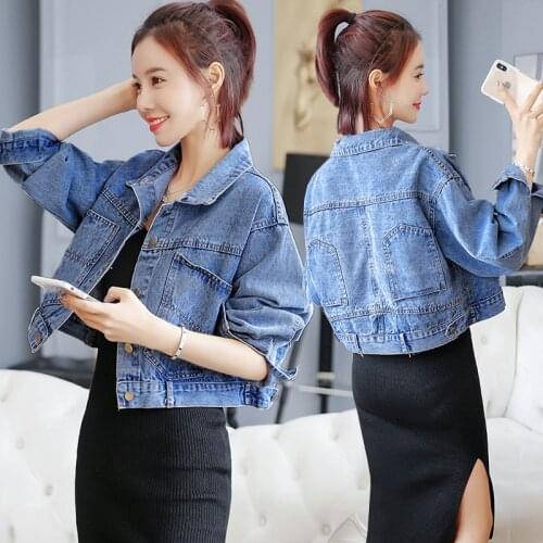 Chun qiu zhuang New Style Little Korean Style Loose-Fitting Jacket Retro Short Cowboy Coat Female Students Plus-sized Top-Music